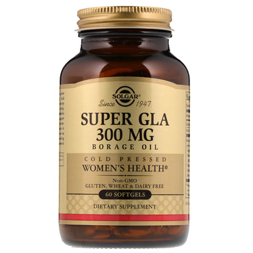 Solgar, Super GLA, aceite de borraja, salud de la mujer, 300 mg, 60 cápsulas blandas