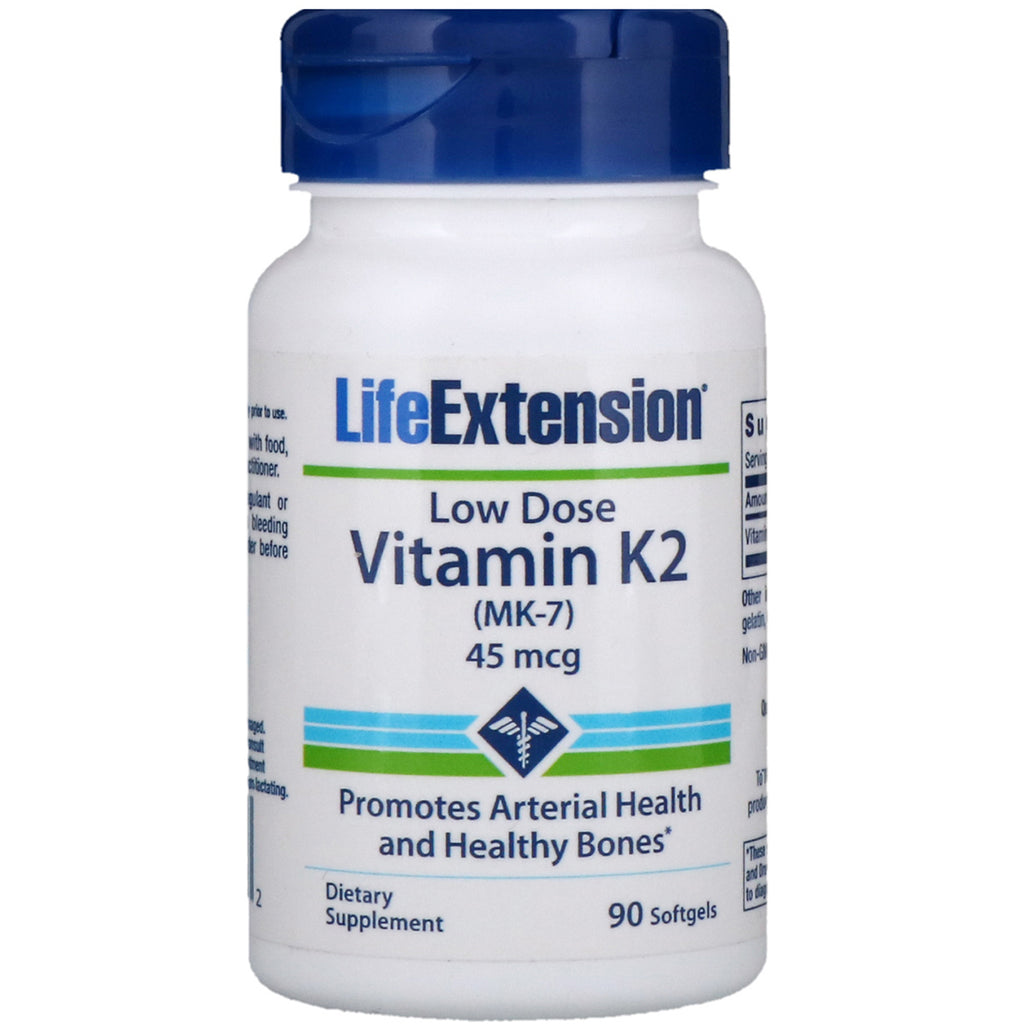 הארכת חיים, מינון נמוך של ויטמין K2 (MK-7), 45 מק"ג, 90 סופטג'לים