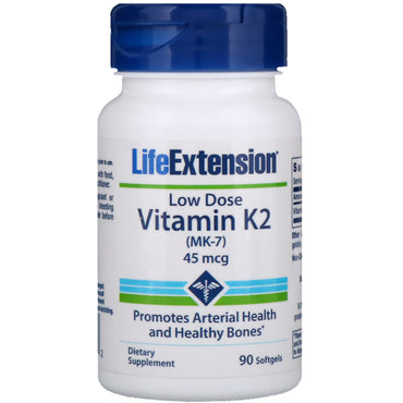 수명 연장, 저용량 비타민 K2(MK-7), 45 mcg, 90 소프트젤