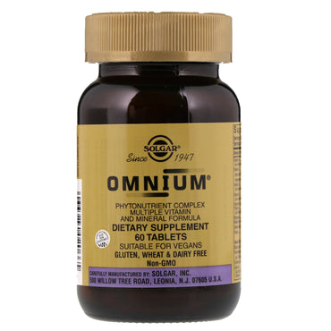 Solgar, Omnium, complejo de fitonutrientes, fórmula múltiple de vitaminas y minerales, 60 tabletas