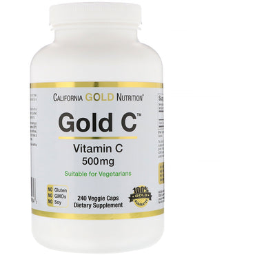 California Gold Nutrition, Ouro C, Vitamina C, Ácido Ascórbico, 500 mg, 240 Cápsulas Vegetais
