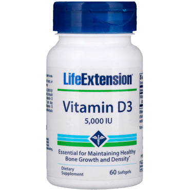 Life Extension, vitamina D3, 5000 UI, 60 cápsulas blandas