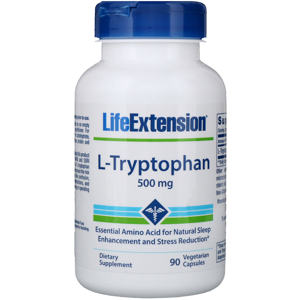 Life Extension, L-Tryptophane, 500 mg, 90 capsules végétariennes