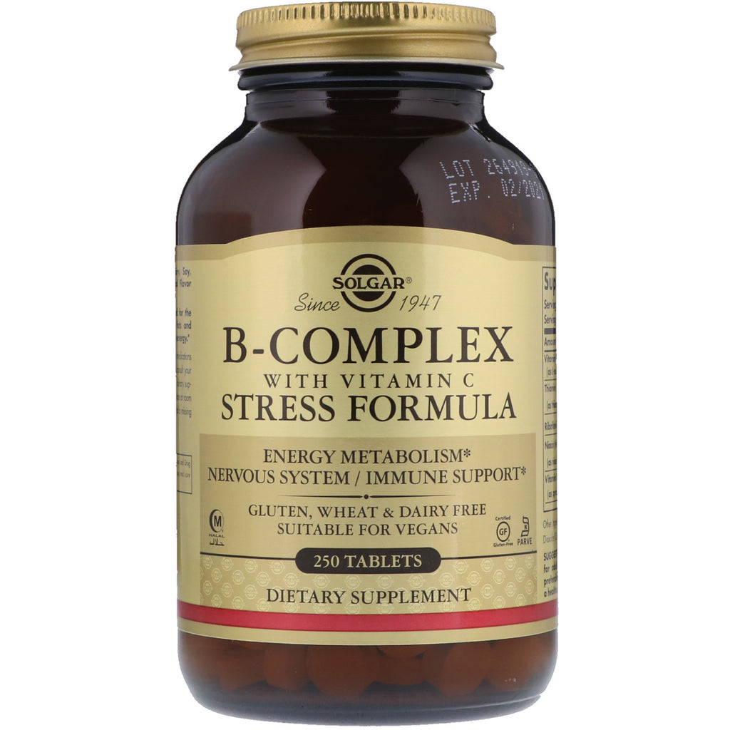 Solgar, Fórmula de Complexo B com Vitamina C para Estresse, 250 Comprimidos
