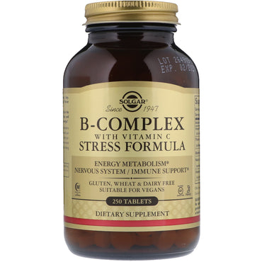 Solgar, Complexe B avec formule anti-stress à la vitamine C, 250 comprimés