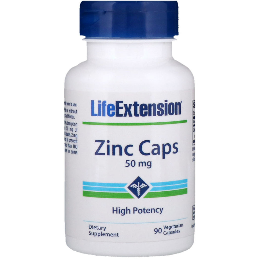 Life Extension、亜鉛キャップ、高効能、50 mg、植物性カプセル 90 個