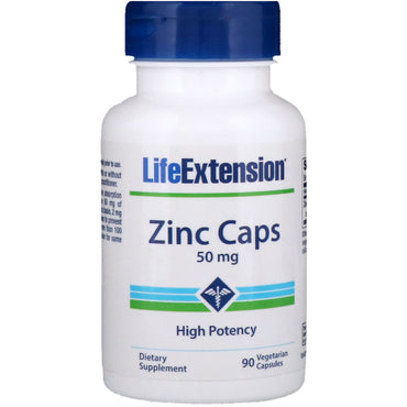 Life Extension, Zink-hætter, High Potency, 50 mg, 90 Veggie-hætter