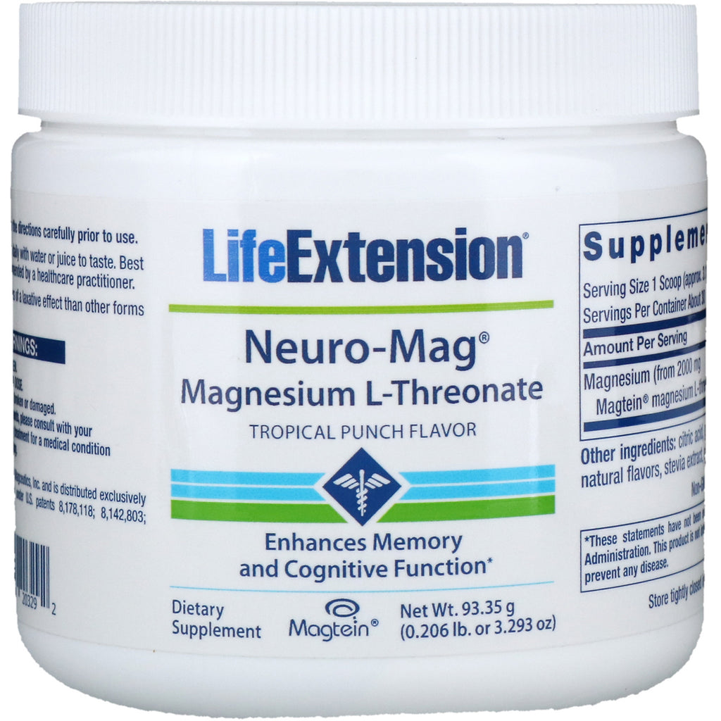 Life Extension, Neuro-Mag, L-treonato de magnesio, sabor a ponche tropical, 3,293 oz (93,35 g)