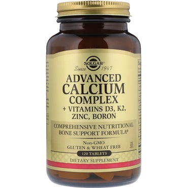 Solgar, complexe de calcium avancé + vitamines d3, k2, zinc, bore, 120 comprimés