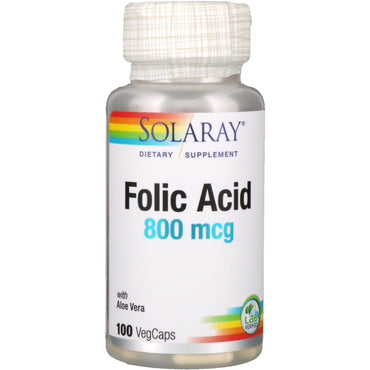 Solaray, acide folique, 800 mcg, 100 capsules végétales