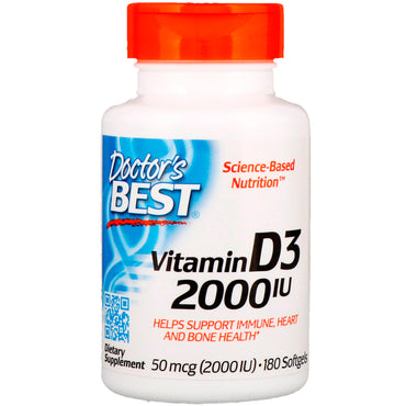 Doctor's Best, vitamina D3, 2000 UI, 180 cápsulas blandas