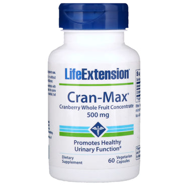 Life Extension, Cran-Max, Tranbärsfruktkoncentrat, 500 mg, 60 vegetariska kapslar