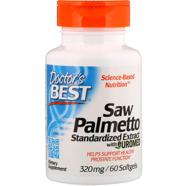 Doctor's Best, Saw Palmetto, Extrato Padronizado com Euromed, 320 mg, 60 Cápsulas Softgel