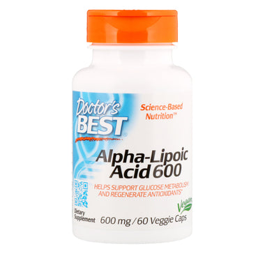 Doctor's Best, Melhor Ácido Alfa-Lipóico, 600 mg, 60 Cápsulas Vegetais