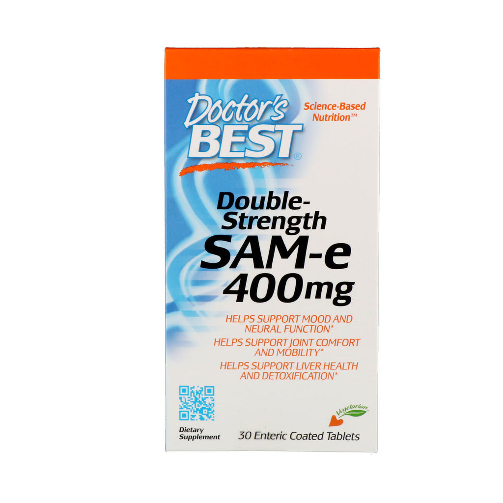 Doctor's Best, SAM-e, 400 mg, dobbeltstyrke, 30 enterisk overtrukne tabletter