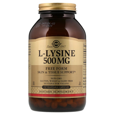 Solgar, L-Lysine, 500 mg, 250 plantaardige capsules