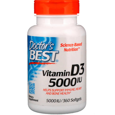 Doctor's Best, vitamina D3, 5000 UI, 360 cápsulas blandas