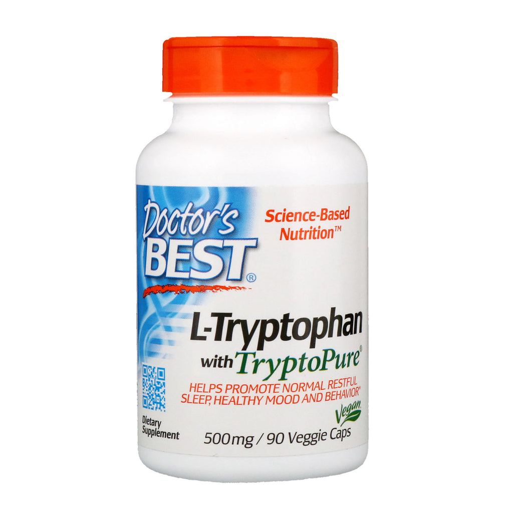 Doctor's Best、トリプトピュア配合ベスト L-トリプトファン、500 mg、植物性カプセル 90 粒