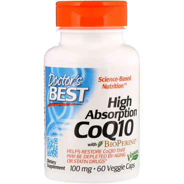 Doctor's Best, CoQ10 de Alta Absorção com BioPerine, 100 mg, 60 Cápsulas Vegetais