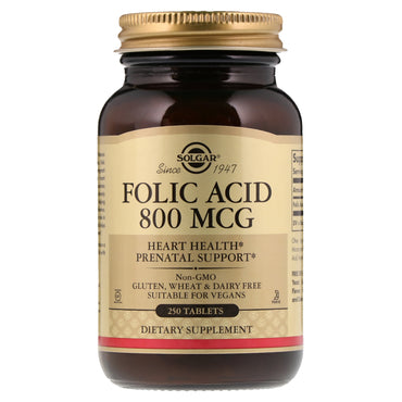 Solgar, Folic Acid, 800 mcg, 250 Tablets