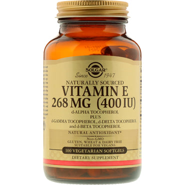 Solgar, vitamina E, 268 mg (400 UI), 100 cápsulas blandas vegetarianas