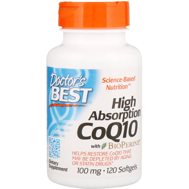 बायोपेरिन के साथ डॉक्टर का सर्वश्रेष्ठ, उच्च अवशोषण CoQ10, 100 मिलीग्राम, 120 सॉफ़्टजैल