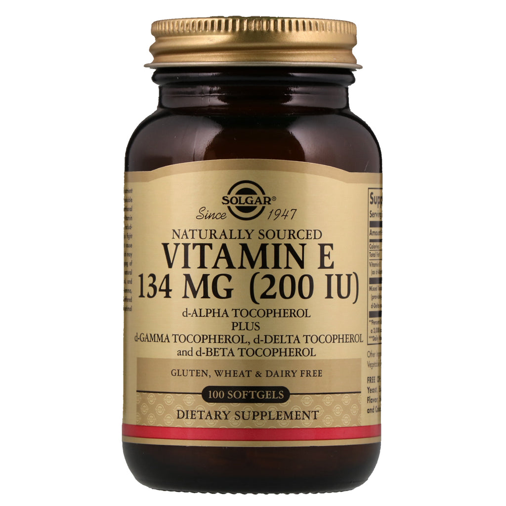 Solgar, naturligt E-vitamin, 200 IE, d-Alpha Tocopherol & Mixed Tocopherols, 100 Softgels