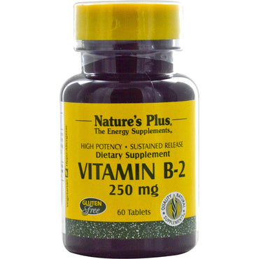 Nature's Plus, Vitamine B-2, 250 mg, 60 comprimés