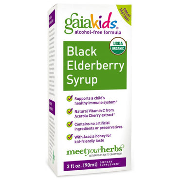 Gaia Herbs, Kids, jarabe de saúco negro, fórmula sin alcohol, 3 fl oz (90 ml)