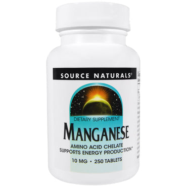 Source Naturals, manganese, 10 mg, 250 compresse