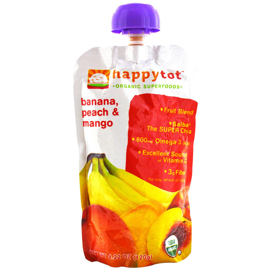 (Happy Baby) HappyTot SuperFoods Banana, Pêssego e Manga, Bolsa de Frutas 4,22 oz (120 g)