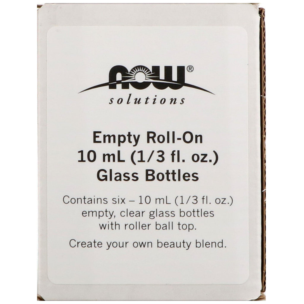 Now Foods, botellas de vidrio roll-on vacías de 10 ml (1/3 fl. oz.), 6 botellas de 10 ml (1/3 oz)