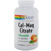 Solaray, citrato Cal-Mag, sabor a naranja, 90 comprimidos masticables