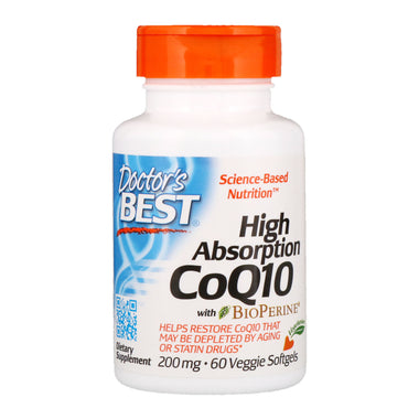 Doctor's Best, CoQ10 med høj absorption med BioPerine, 200 mg, 60 Veggie Softgels