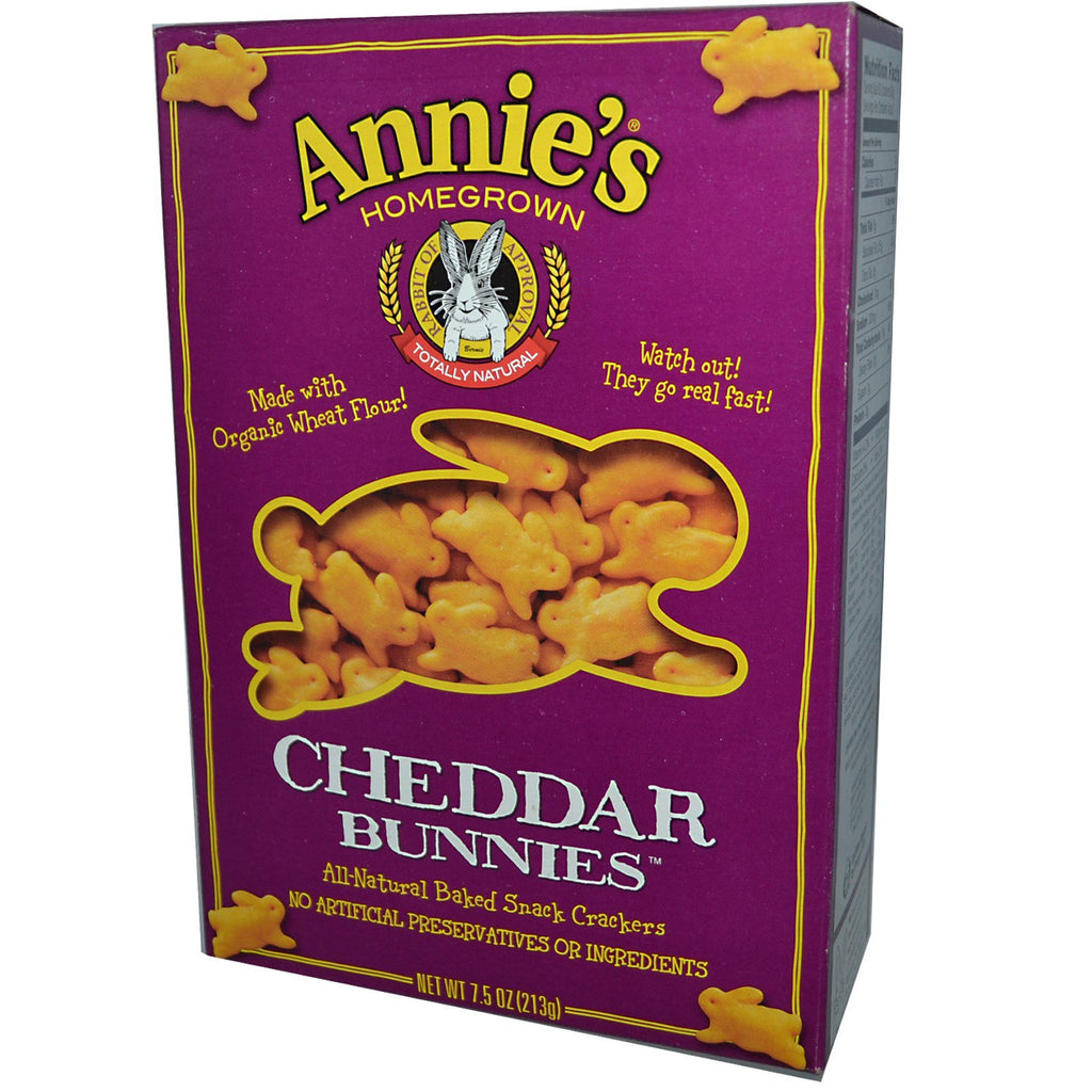 Annie's Homegrown, iepurași cheddar, biscuiți cu gustări la cuptor, 7,5 oz (213 g)