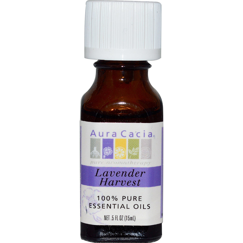 Aura Cacia, 100% pure essentiële oliën, lavendeloogst, 0,5 fl oz (15 ml)
