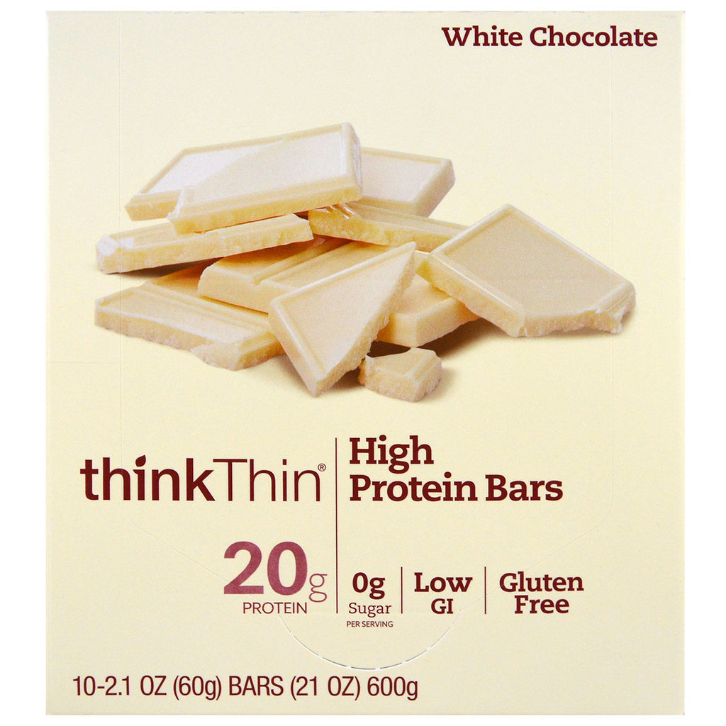 ThinkThin High Protein Bar White Chocolate 10 Bars 2.1 oz (60 g) Each