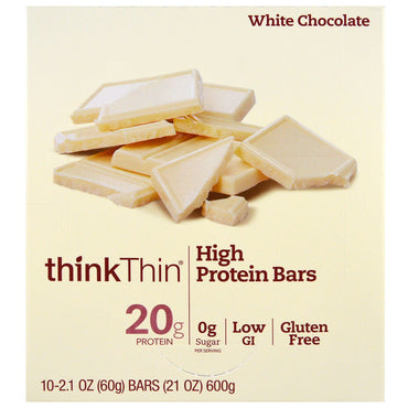 ThinkThin High Protein Bar Chocolate Branco 10 Barras 2,1 oz (60 g) Cada