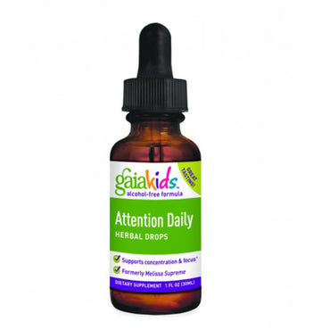 Gaia Herbs, للأطفال، قطرات عشبية يومية للانتباه، تركيبة خالية من الكحول، 1 أونصة سائلة (30 مل)