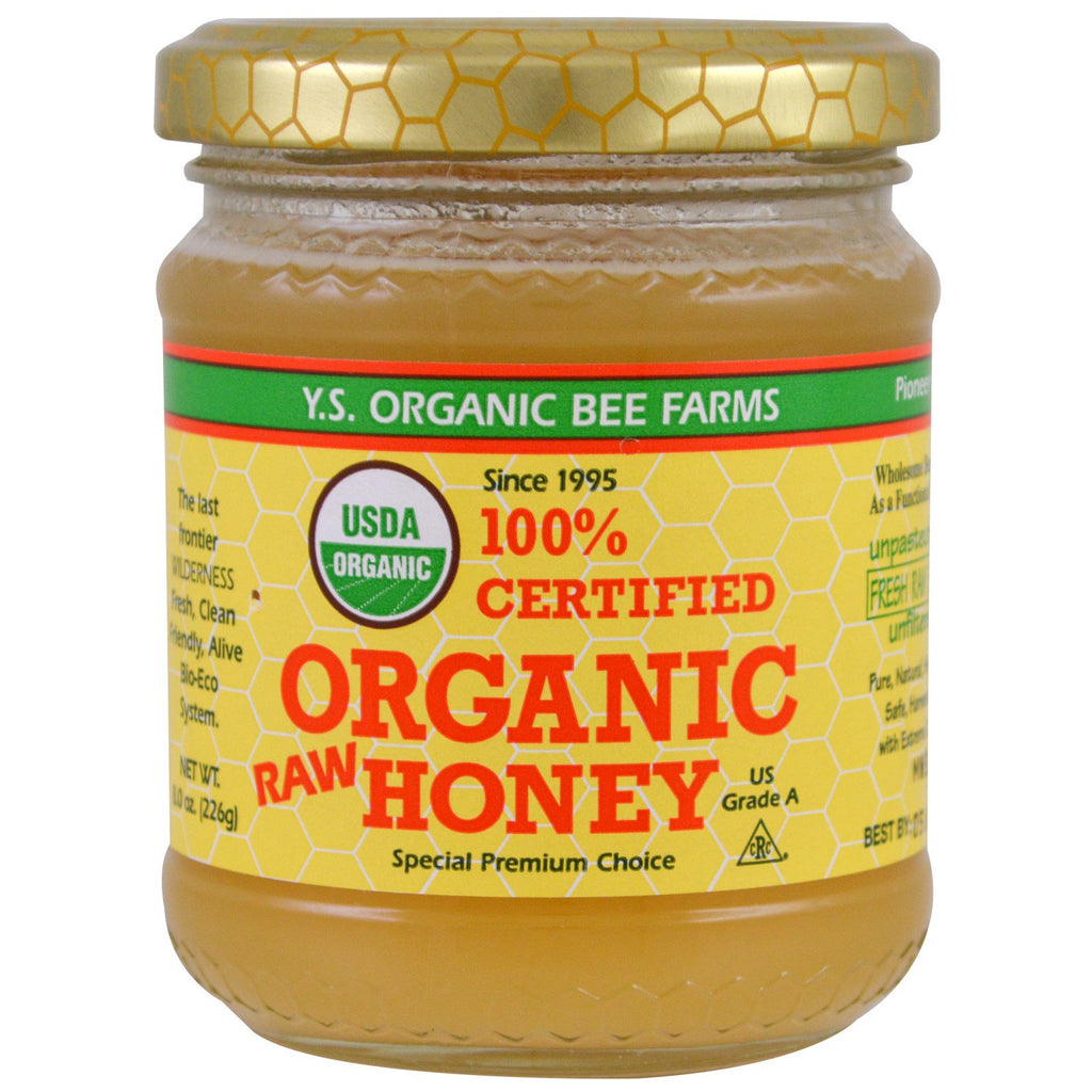 YS Eco Bee Farms, 100% דבש גולמי מאושר, 8.0 אונקיות (226 גרם)