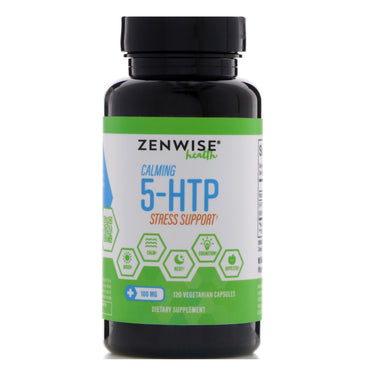 Zenwise Health, beroligende 5-HTP stressstøtte, 100 mg, 120 vegetariske kapsler