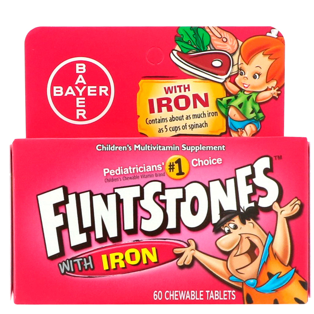 Flintstones, multivitamin til børn med jern, frugtsmag, 60 tyggetabletter