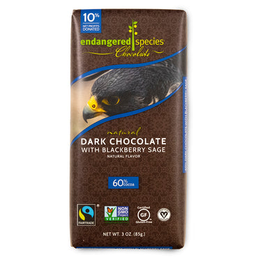 Endangered Species Chocolate، شوكولاتة داكنة طبيعية مع حكيم التوت الأسود، 3 أونصة (85 جم)