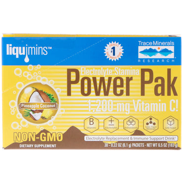 Trace Minerals Research, Electrolyte Stamina, Power Pak, Pineapple Coconut, 1200 mg, 30 Packets, 0.22 oz (6.1 g) Each