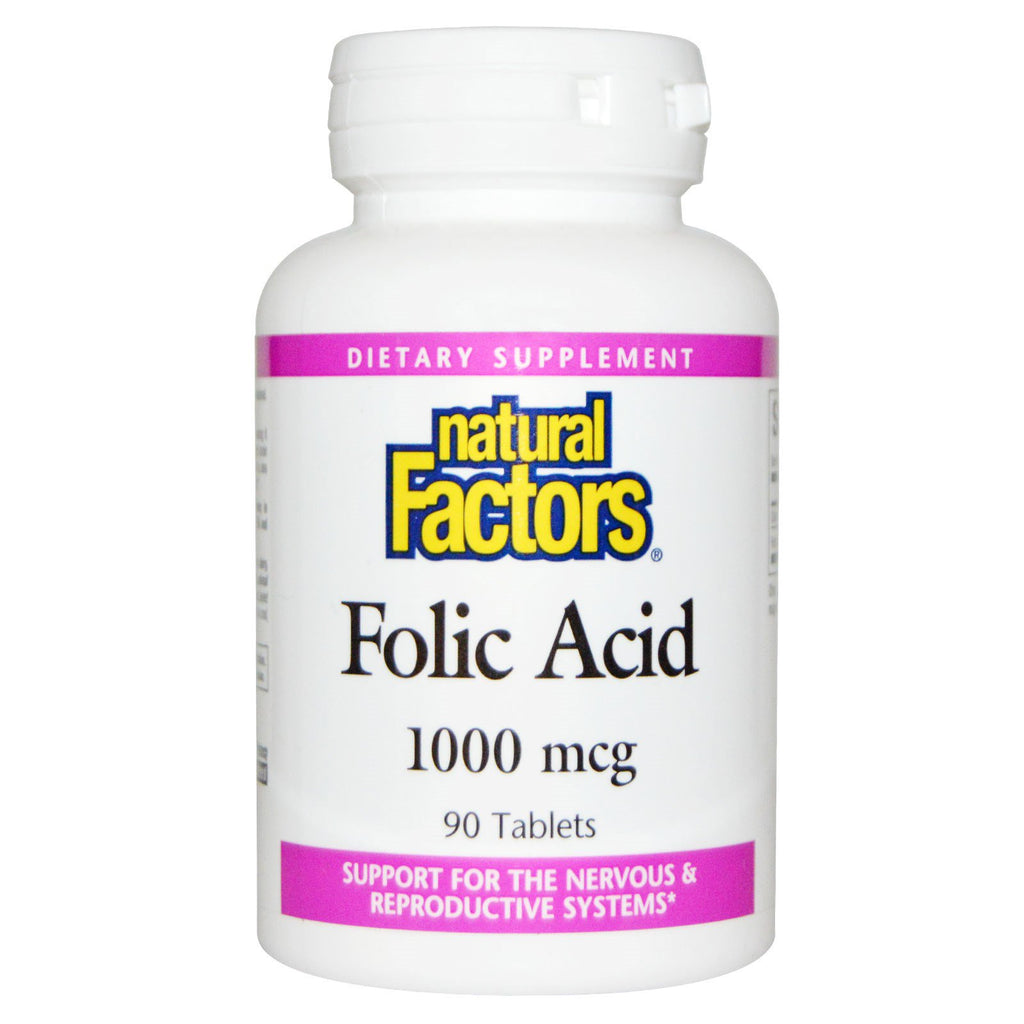 Naturlige faktorer, folsyre, 1000 mcg, 90 tabletter