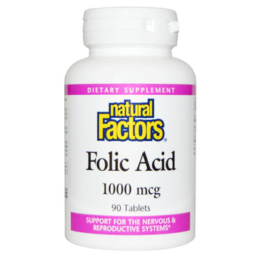 Natural Factors, ácido fólico, 1000 mcg, 90 tabletas