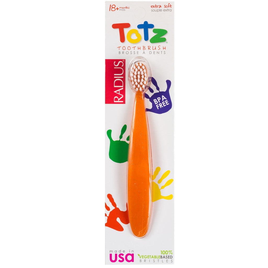 RADIUS, Totz Toothbrush, 18 + Months, Extra Soft, Orange Sparkle