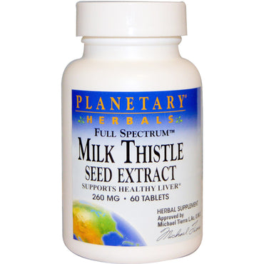 Planetary Herbals, extracto de semilla de cardo mariano, espectro completo, 260 mg, 60 tabletas