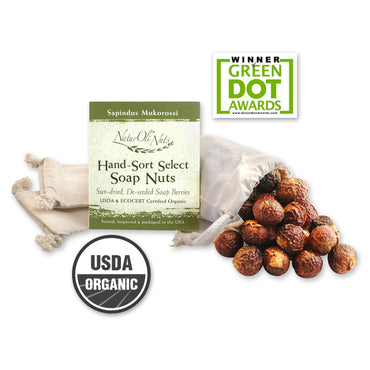 NaturOli, , Hand-Sort Select Soap Nuts With 1 Muslin Drawstring Bag, 4 oz