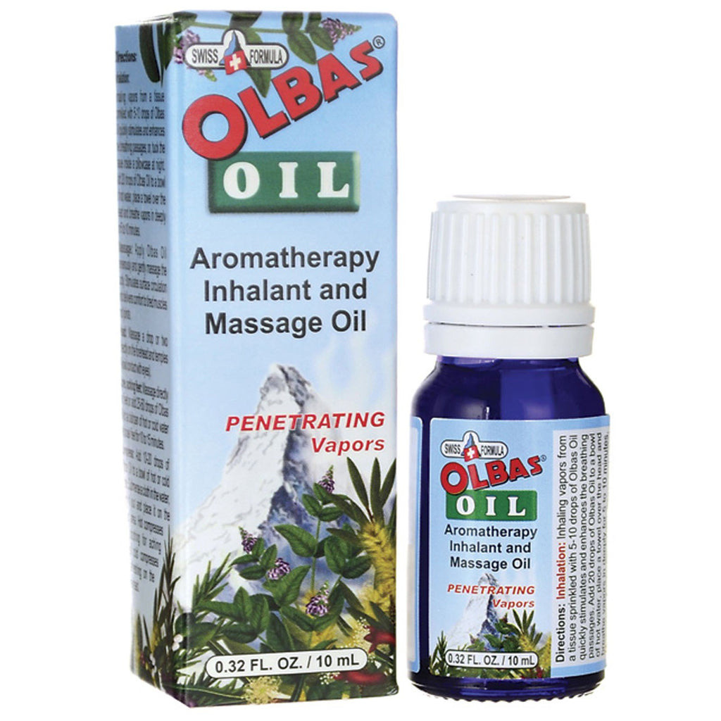Huile d'inhalation et de massage thérapeutique d'aromathérapie Olbas 0,32 fl oz (10 ml)